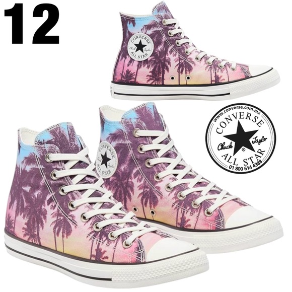 Converse Chuck Taylor All Star High Top Shoes Faded Sunset Palm Tree Print 12 - Picture 1 of 10